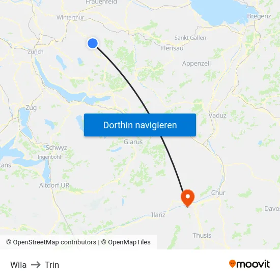 Wila to Trin map
