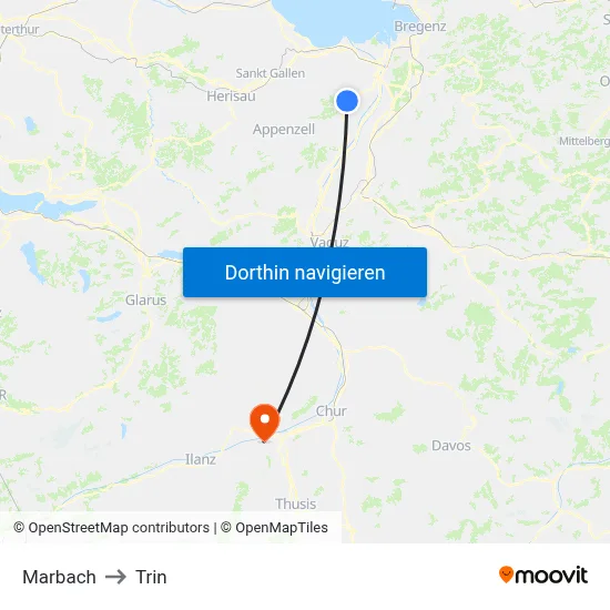 Marbach to Trin map