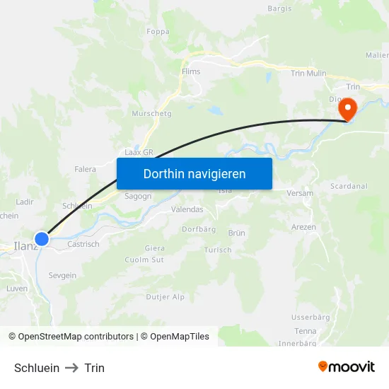 Schluein to Trin map