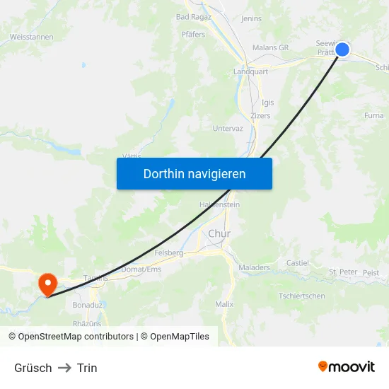 Grüsch to Trin map