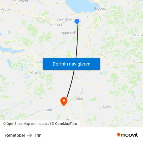 Rehetobel to Trin map