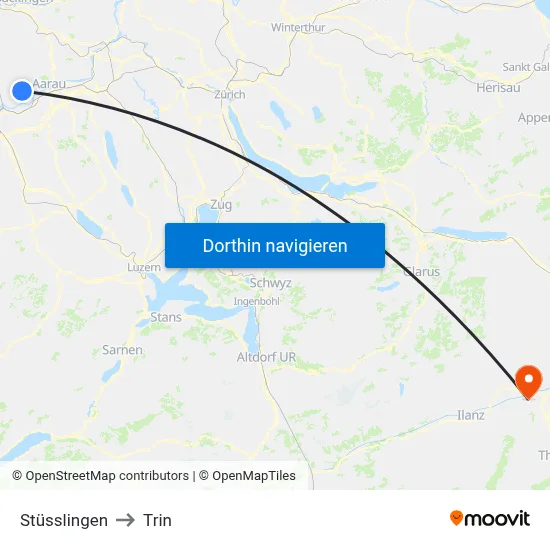 Stüsslingen to Trin map