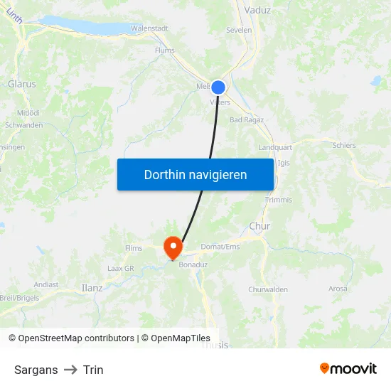 Sargans to Trin map