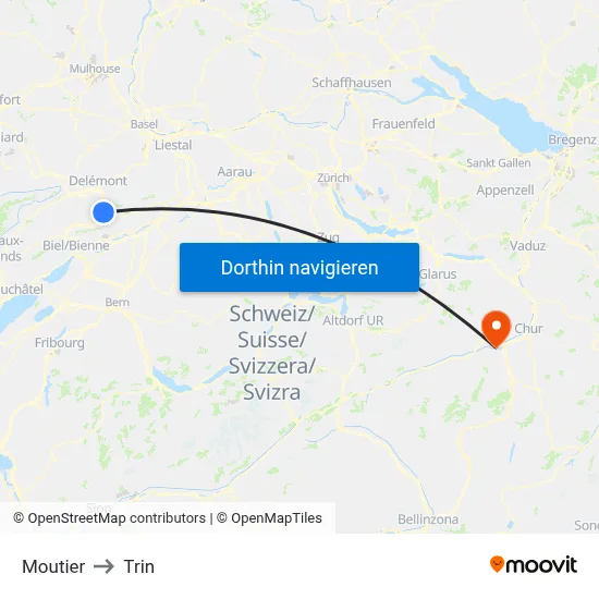 Moutier to Trin map
