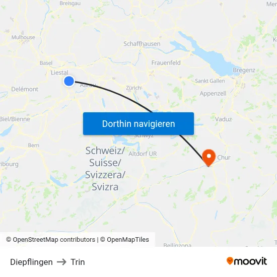 Diepflingen to Trin map