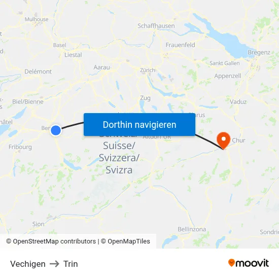 Vechigen to Trin map