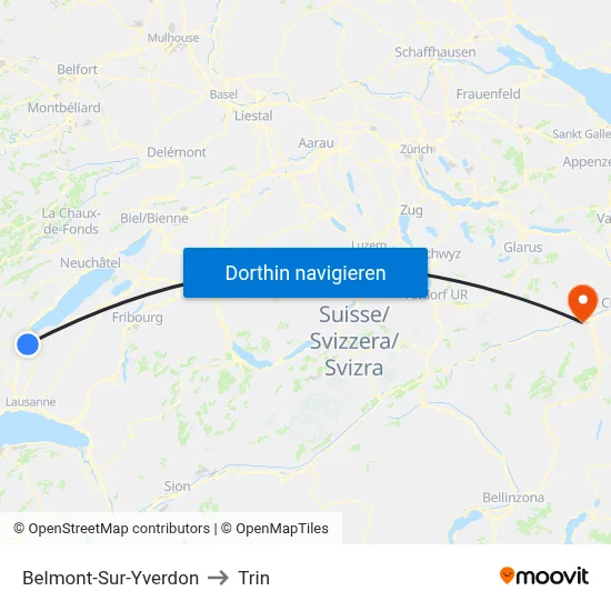 Belmont-Sur-Yverdon to Trin map