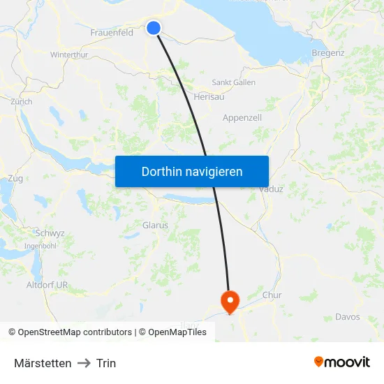Märstetten to Trin map