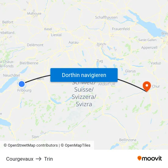 Courgevaux to Trin map