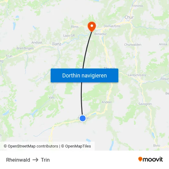 Rheinwald to Trin map