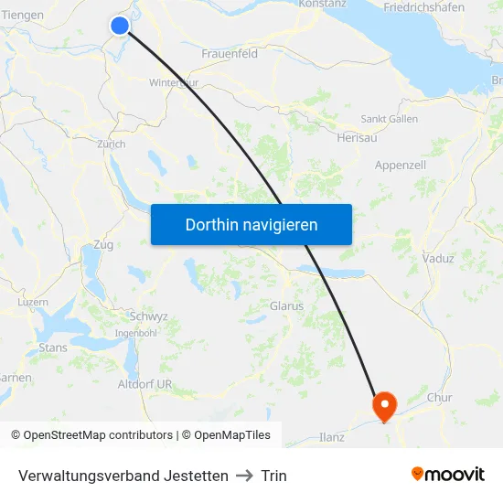 Verwaltungsverband Jestetten to Trin map