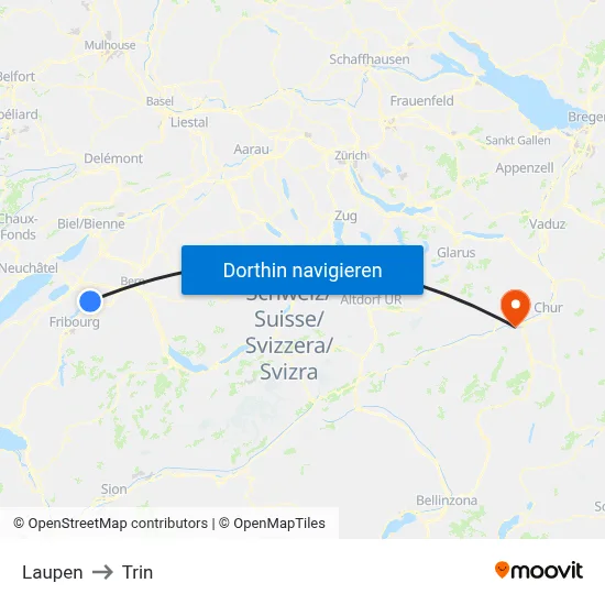 Laupen to Trin map