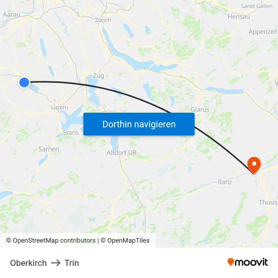 Oberkirch to Trin map