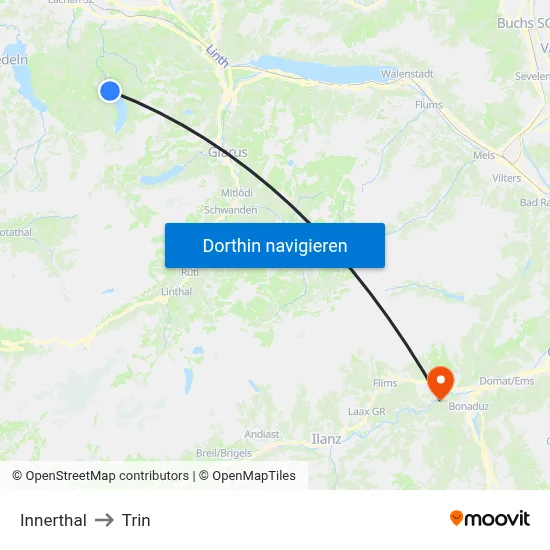Innerthal to Trin map