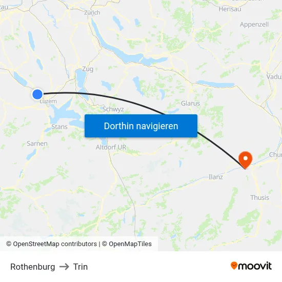 Rothenburg to Trin map