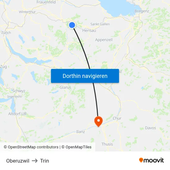 Oberuzwil to Trin map