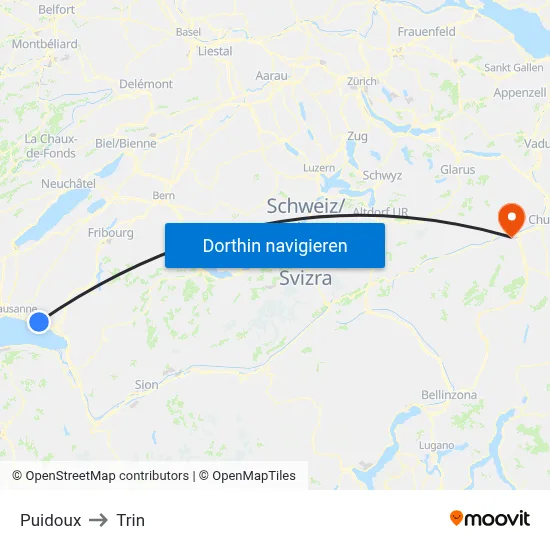 Puidoux to Trin map