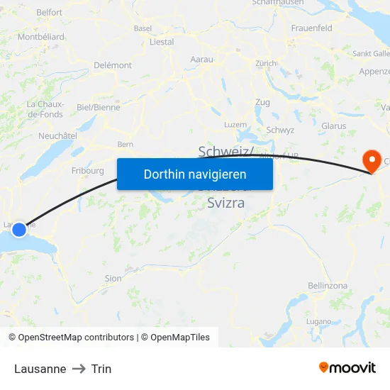 Lausanne to Trin map
