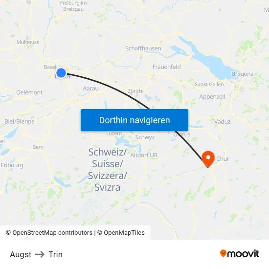 Augst to Trin map