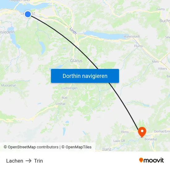 Lachen to Trin map