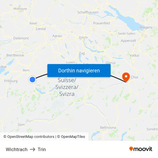 Wichtrach to Trin map