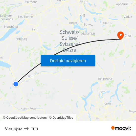 Vernayaz to Trin map