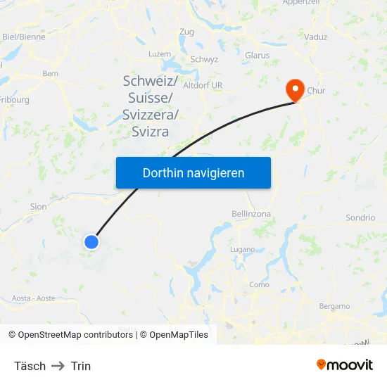 Täsch to Trin map