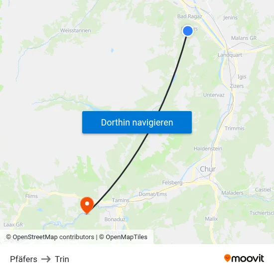 Pfäfers to Trin map