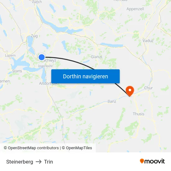 Steinerberg to Trin map