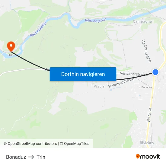 Bonaduz to Trin map