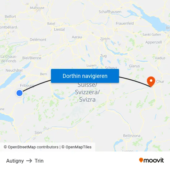Autigny to Trin map