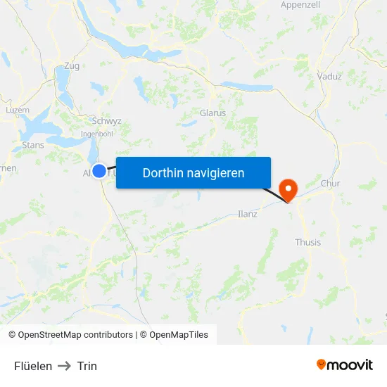 Flüelen to Trin map