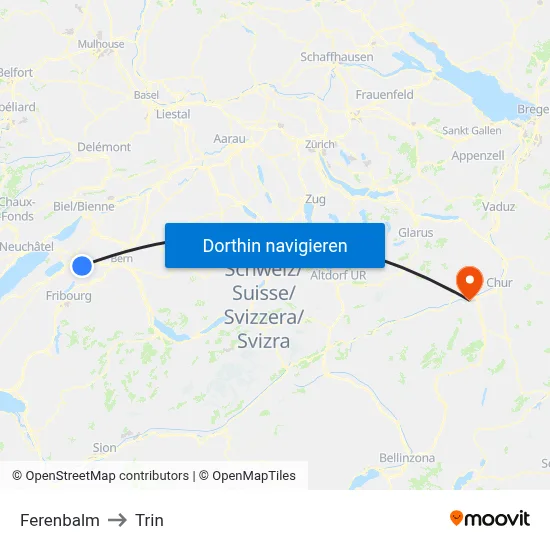 Ferenbalm to Trin map