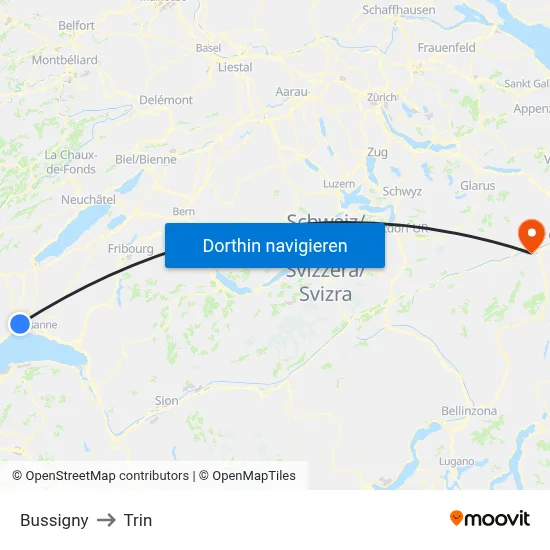 Bussigny to Trin map