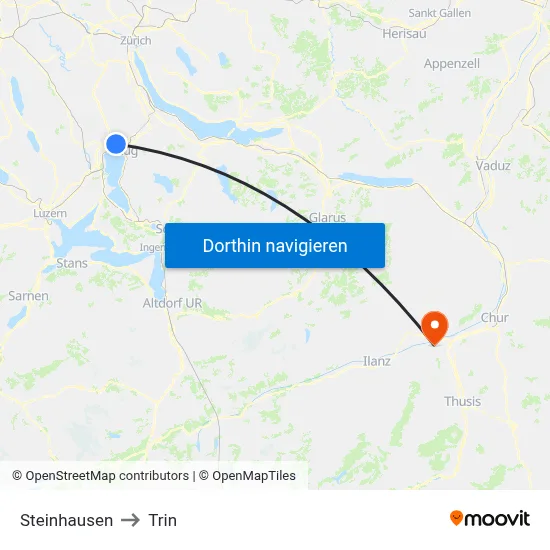 Steinhausen to Trin map