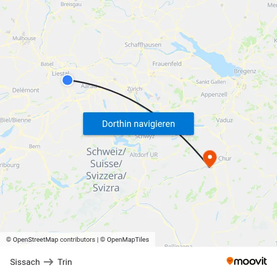 Sissach to Trin map