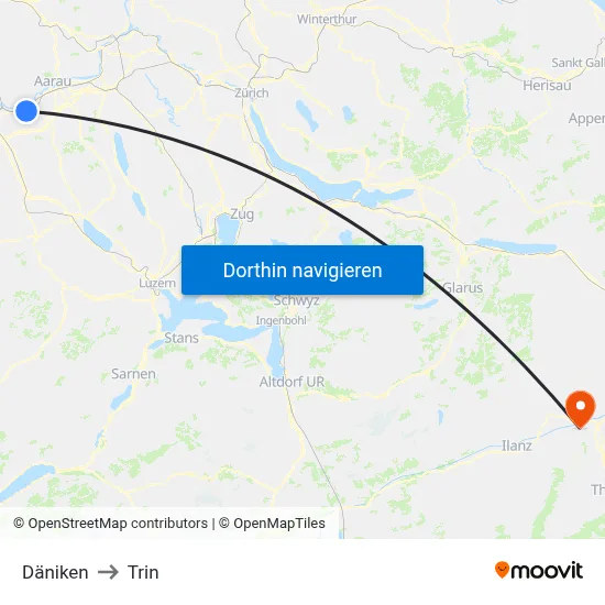 Däniken to Trin map