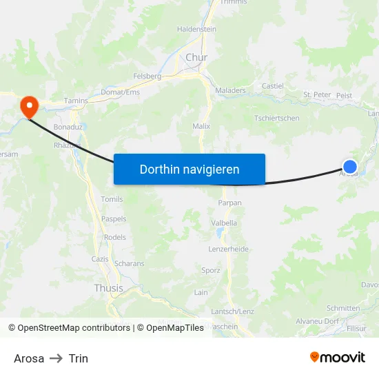Arosa to Trin map