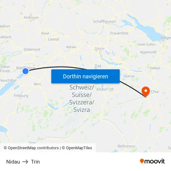 Nidau to Trin map