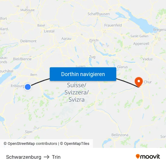 Schwarzenburg to Trin map