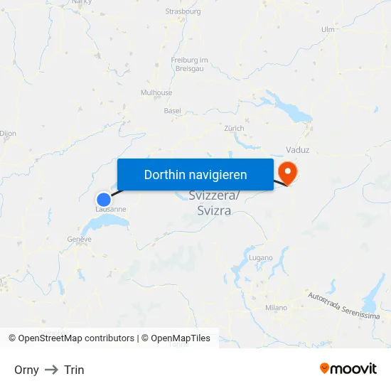 Orny to Trin map