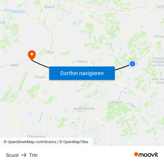 Scuol to Trin map