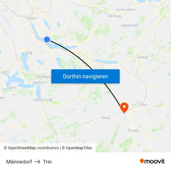 Männedorf to Trin map