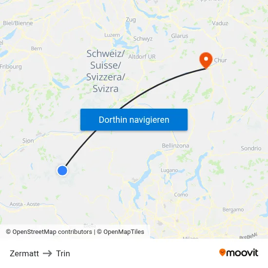 Zermatt to Trin map
