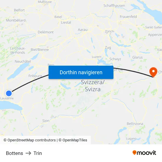 Bottens to Trin map