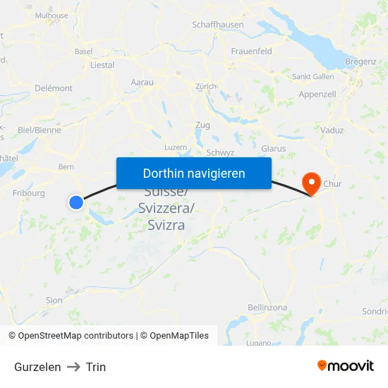 Gurzelen to Trin map