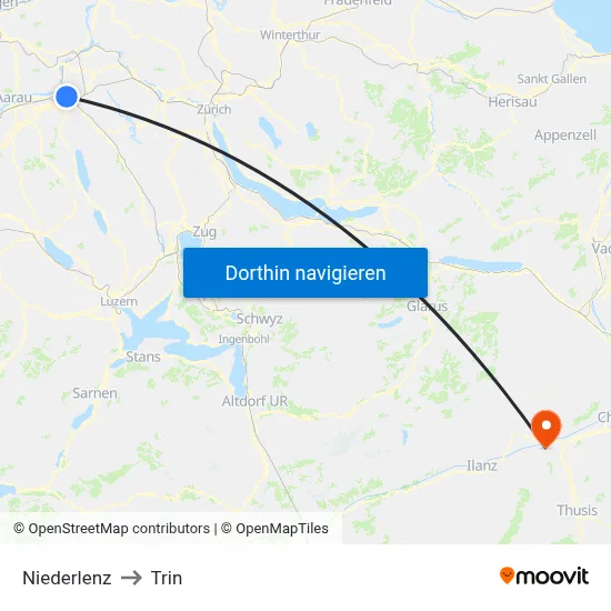 Niederlenz to Trin map