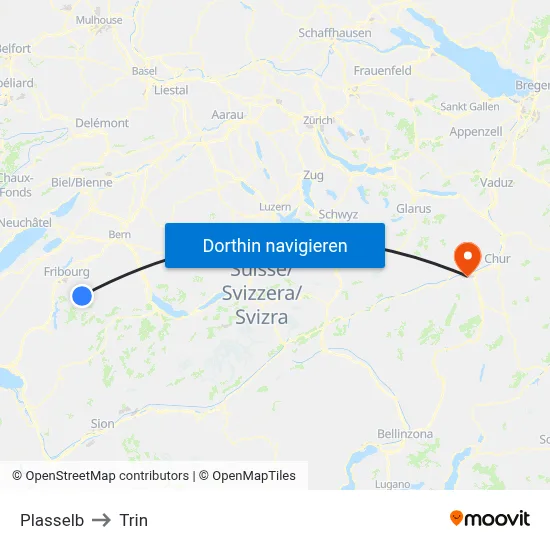 Plasselb to Trin map