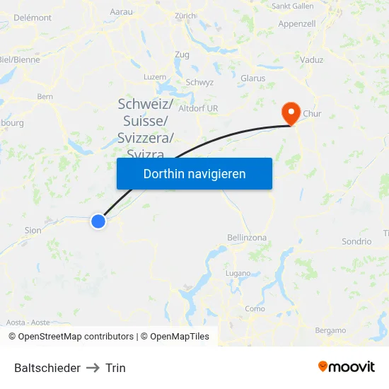 Baltschieder to Trin map