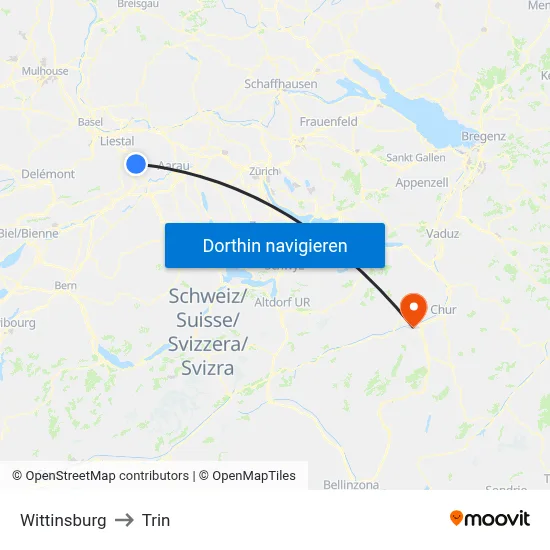 Wittinsburg to Trin map